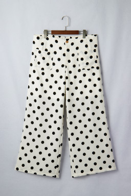 White Plus Size Polka Dot Print Patch Pocket Womens Shift Pants