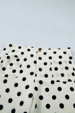 White Plus Size Polka Dot Print Patch Pocket Womens Shift Pants