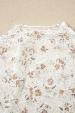 White Mock Neck Short Sleeve Floral Mesh Top
