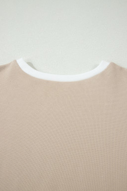 Beige Raw Edge Color Block Patchwork Oversize Tee Drawstring Loose Shorts 2pcs Set