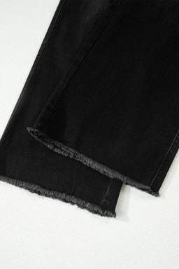 Black Frayed Cropped Straight Jeans
