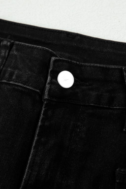 Black Frayed Cropped Straight Jeans