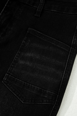 Black Frayed Cropped Straight Jeans