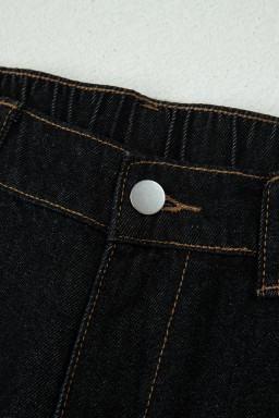 Black Embroidered Scalloped Trim Relaxed Denim Shorts