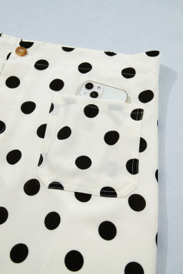 White Plus Size Polka Dot Print Patch Pocket Womens Shift Pants