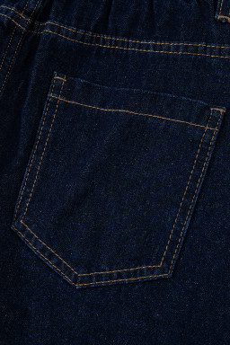 Navy Blue Embroidered Scalloped Trim Relaxed Denim Shorts