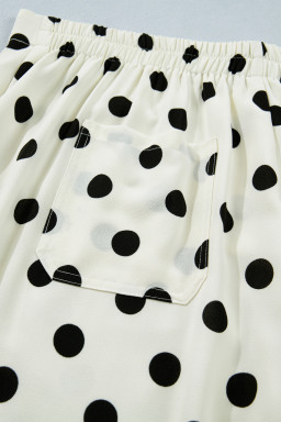 White Plus Size Polka Dot Print Patch Pocket Womens Shift Pants