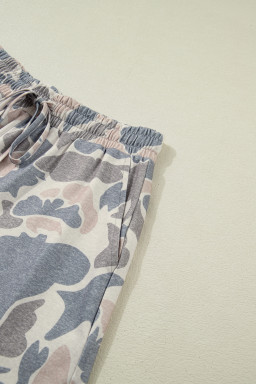 Multicolour Camouflage Loose Tee Drawstring Shorts 2pcs Outfit