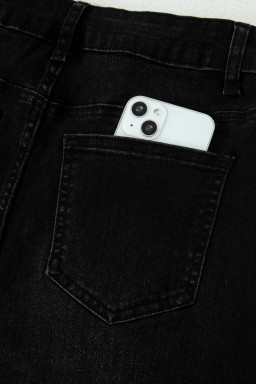 Black Frayed Cropped Straight Jeans