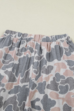 Multicolour Camouflage Short Sleeve Top and High Waist Wide Leg Pants Set