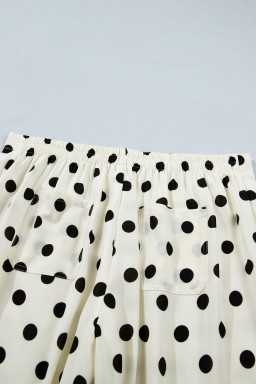White Plus Size Polka Dot Print Patch Pocket Womens Shift Pants