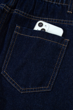 Navy Blue Embroidered Scalloped Trim Relaxed Denim Shorts