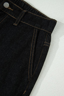 Black Embroidered Scalloped Trim Relaxed Denim Shorts