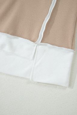 Beige Raw Edge Color Block Patchwork Oversize Tee Drawstring Loose Shorts 2pcs Set