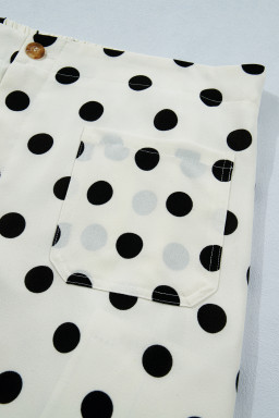 White Plus Size Polka Dot Print Patch Pocket Womens Shift Pants