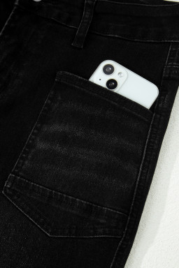 Black Frayed Cropped Straight Jeans
