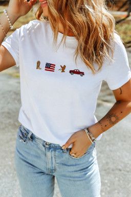 White American Icons Embroidered Casual T Shirt