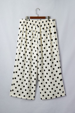 White Plus Size Polka Dot Print Patch Pocket Womens Shift Pants