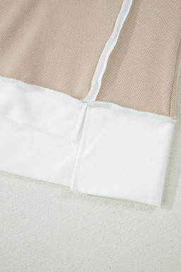 Beige Raw Edge Color Block Patchwork Oversize Tee Drawstring Loose Shorts 2pcs Set