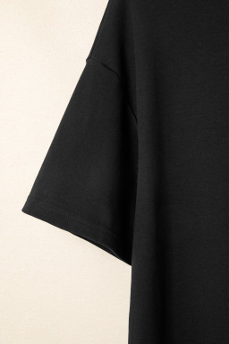 Black Solid Color High Neck Oversize Tee