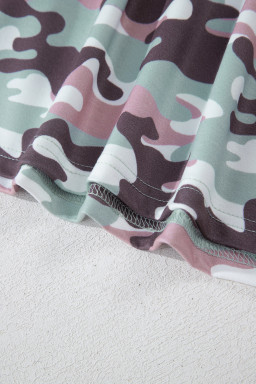 Green Camouflage Print Drawstring Casual Mini Skort