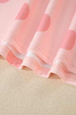 Pink Polka Dot Print Loose Tee Drawstring Elastic Waist Short Set