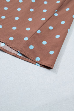 Brown Polka Dot Print Contrast Trim V Neck Zip Up Sleeveless Dress