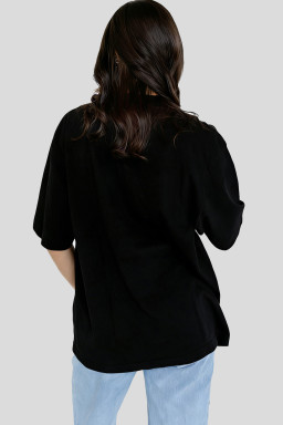 Black Solid Color High Neck Oversize Tee