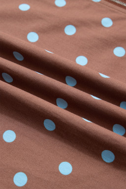 Brown Polka Dot Print Contrast Trim V Neck Zip Up Sleeveless Dress