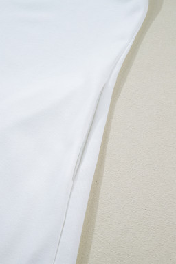 White Contrasted Striped Patchwork Split Neck Ruffle Trim Sleeveless Dress