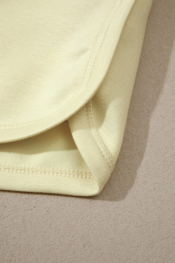 Yellow Cream Solid Color Exposed Seam Mock Neck Oversize Tee Casual Shorts 2pcs Outfit
