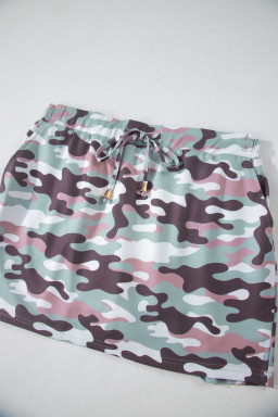 Green Camouflage Print Drawstring Casual Mini Skort