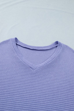Wisteria V Neck Short Sleeve Plus Size Waffle Knit Top