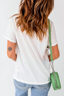 White Rhinestone Lobster Casual Summer Tee