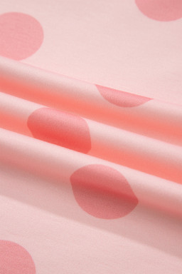 Pink Polka Dot Print Loose Tee Drawstring Elastic Waist Short Set