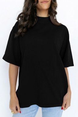 Black Solid Color High Neck Oversize Tee