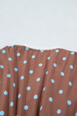 Brown Polka Dot Print Contrast Trim V Neck Zip Up Sleeveless Dress