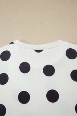 White Polka Dot Short Sleeve Top Casual Skort 2pcs Outfit