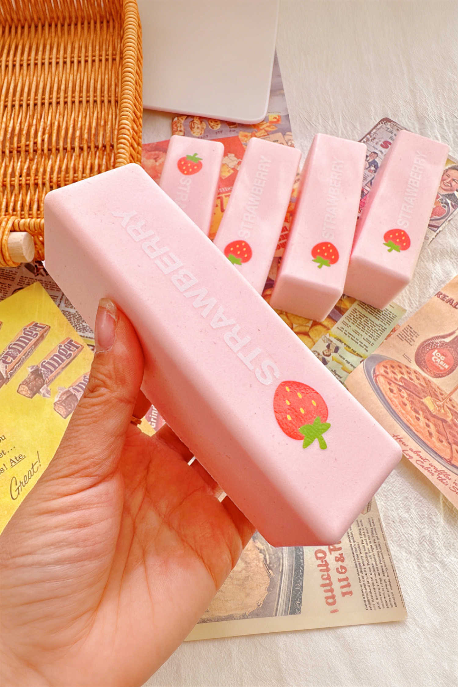 Pink Strawberry Print Soft Sticker Decompression Squeeze Toy