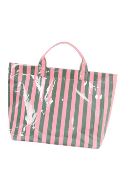 Blackish Green Glossy Striped Vinyl Large Tote Bag