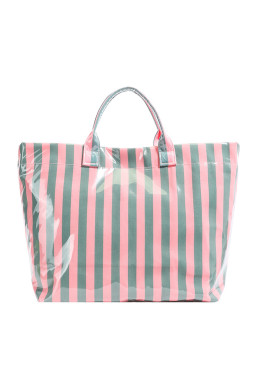 Blackish Green Glossy Striped Vinyl Large Tote Bag