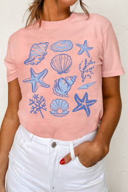 Pink Seashell Printed Casual T Shirt