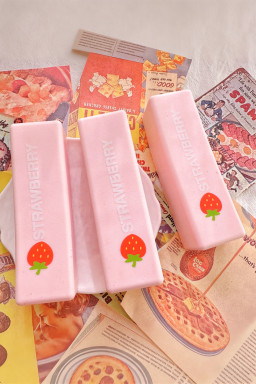 Pink Strawberry Print Soft Sticker Decompression Squeeze Toy