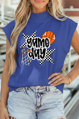 Sky Blue game day Basketball Motif Printed High Neck Tee