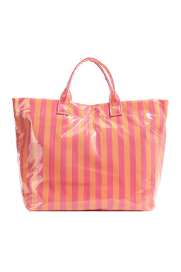 Rose Red Glossy Striped Vinyl Large Tote Bag