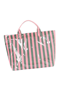 Blackish Green Glossy Striped Vinyl Large Tote Bag