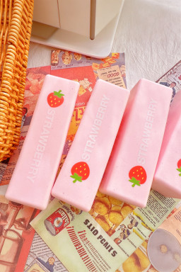 Pink Strawberry Print Soft Sticker Decompression Squeeze Toy