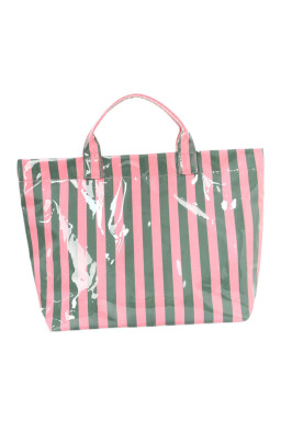 Blackish Green Glossy Striped Vinyl Large Tote Bag