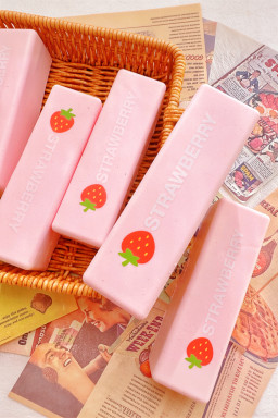 Pink Strawberry Print Soft Sticker Decompression Squeeze Toy