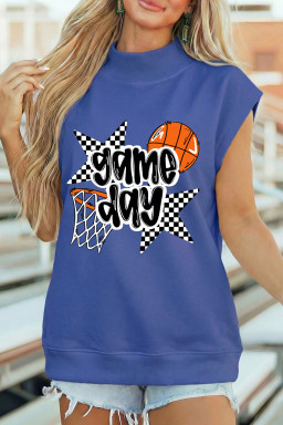 Sky Blue game day Basketball Motif Printed High Neck Tee